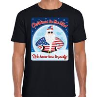 Bellatio Fout Amerika kerst shirt Christmas in USA zwart voor heren
