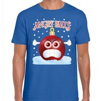 Bellatio Fout kerst shirt Angry balls blauw voor heren
