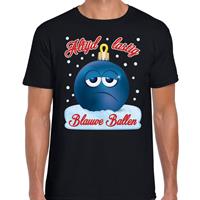 Bellatio Fout kerst shirt Blauwe ballen zwart voor heren