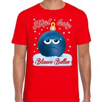 Bellatio Fout kerst shirt Blauwe ballen rood voor heren