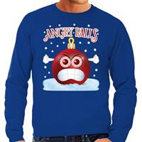 Bellatio Foute kerst sweater / trui Angry balls blauw heren (48) Blauw