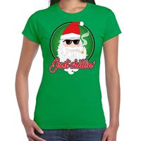 Bellatio Fout kerst shirt just chillin stoere santa groen voor dames
