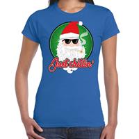 Bellatio Fout kerst shirt just chillin stoere santa blauw voor dames