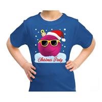 Bellatio Fout kerst shirt coole kerstbal Christmas party blauw voor kids