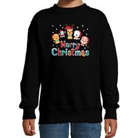 Bellatio Foute kersttrui / sweater dieren Merry christmas zwart kids (110/116) Zwart