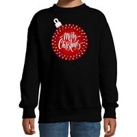 Bellatio Foute kersttrui / sweater kerstbal Merry christmas zwart kids (110/116) Zwart