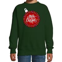 Bellatio Foute kersttrui / sweater kerstbal Merry christmas groen kids 9-11 jaar (134/146) Groen