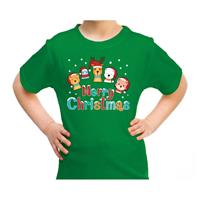 Bellatio Fout kerst shirt / t-shirt dieren Merry christmas groen kids (140-152) Groen