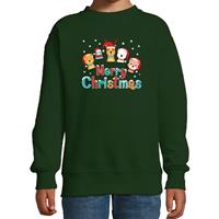 Bellatio Foute kersttrui / sweater dieren Merry christmas groen kids (110/116) Groen