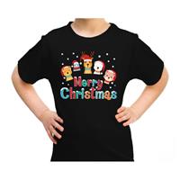 Bellatio Fout kerst shirt / t-shirt dieren Merry christmas zwart kids (116-134) Zwart