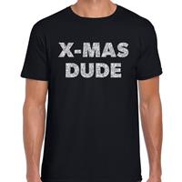 Bellatio Foute Kerst t-shirt X-mas dude zilver glitter op zwart heren (48) Zwart