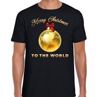 Bellatio Kerst t-shirt Merry Christmas to the world zwart heren (48) Zwart