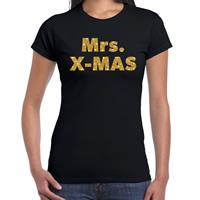 Bellatio Fout kerst shirt mrs x-mas goud / zwart voor dames