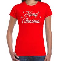 Bellatio Fout kerst shirt merry Christmas zilver / rood voor dames
