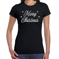 Bellatio Fout kerst shirt merry Christmas zilver / zwart voor dames