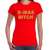 Bellatio Fout kerst shirt X-mas bitch goud / rood voor dames