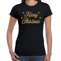 Bellatio Fout kerst shirt merry Christmas goud / zwart voor dames