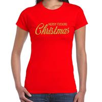 Bellatio Fout kerst shirt Merry Fucking Christmas goud / rood dames Rood