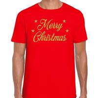 Bellatio Kerst shirt Merry Christmas gouden glitter letters rood heren Rood