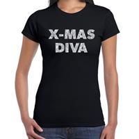 Bellatio Fout kerst shirt X-mas diva zilver / zwart voor dames