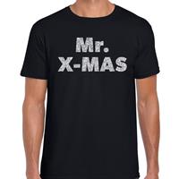 Bellatio Foute Kerst t-shirt Mr X-mas zilver glitter / zwart heren (48) Zwart