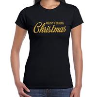 Bellatio Fout kerstshirt Merry Fucking Christmas goud glitter zwart dames Zwart