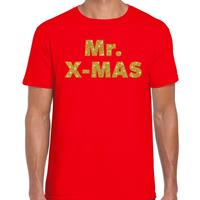 Bellatio Foute Kerst t-shirt Mr X-mas goud glitter / rood heren (48) Rood