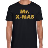 Bellatio Foute Kerst t-shirt Mr X-mas goud glitter / zwart heren (48) Zwart