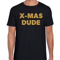 Bellatio Foute Kerst t-shirt X-mas dude goud glitter op zwart heren (48) Zwart