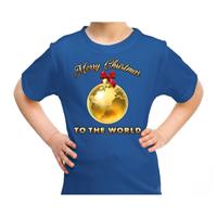 Bellatio Fout kerst shirt Merry Christmas to the world blauw kinderen (104-110) Blauw