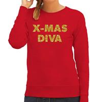 Bellatio Kersttrui Christmas Diva gouden glitter letters rood dames (44) Rood