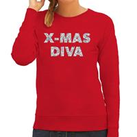 Bellatio Kersttrui Christmas Diva zilveren glitter letters rood dames (44) Rood