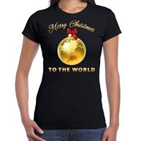 Bellatio Fout kerst shirt Merry Christmas to the world zwart voor dames