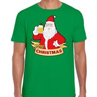 Bellatio Kerst shirt merry christmas Santa bier / proost groen heren Groen