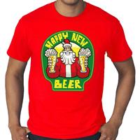 Bellatio Grote maten nieuwjaar shirt happy new beer / bier rood heren Rood