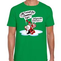 Bellatio Fout Kerst shirt zingende kerstman met gitaar groen voor heren