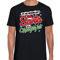Bellatio Fout Kerst shirt why santa has a naughty list zwart voor heren