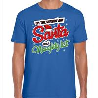 Bellatio Fout Kerst shirt why santa has a naughty list blauw voor heren