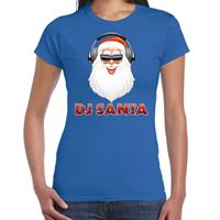 Bellatio Fout kerstshirt blauw DJ Santa met koptelefoon voor dames