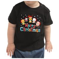 Bellatio Kerstshirt Merry Christmas diertjes zwart baby jongen/meisje 62 (1-3 maanden) Zwart