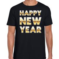 Bellatio Nieuwjaar Happy New Year tekst t-shirt zwart met goud voor heren