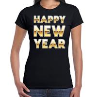 Bellatio Nieuwjaar Happy New Year tekst t-shirt zwart voor dames