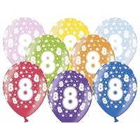 8 Jaar leeftijd feestballonnen met sterretjes 30 cm 12 stuks Multi