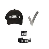 Zwarte security pet / cap met beveiligingsembleem en polsbandje Zwart