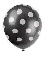 Unique Party Latexballons schwarz+weiß.Punkte,6er,30cm