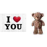 Bellatio I Love You Valentijnskaart met bruine knuffelbeer 24 cm Multi