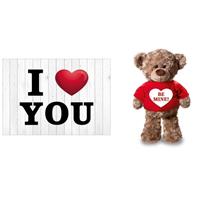Bellatio I Love You Valentijnskaart met Be Mine knuffelbeer 24 cm