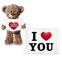 Bellatio I Love You Valentijnskaart met ik vind je lekker knuffelbeer Rood