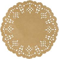 70x Bruiloft naturel ronde placemats 35 cm papier kant uiterlijk Bruin