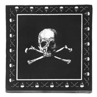 48x Zwarte piraten servetten met doodshoofd 33 x 33 cm Zwart